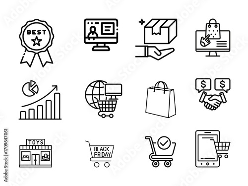 30 E-Commerce Outline Icons – Online Shopping Vector Set
