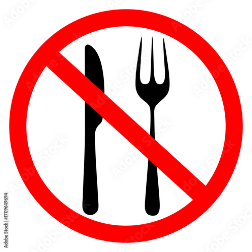 No Eating or Drinking Prohibition Sign with Utensils