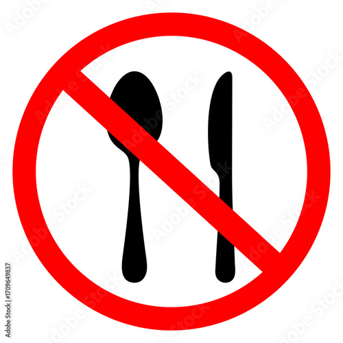 No Eating or Drinking Prohibition Sign with Utensils