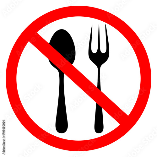 No Eating or Drinking Prohibition Sign with Utensils
