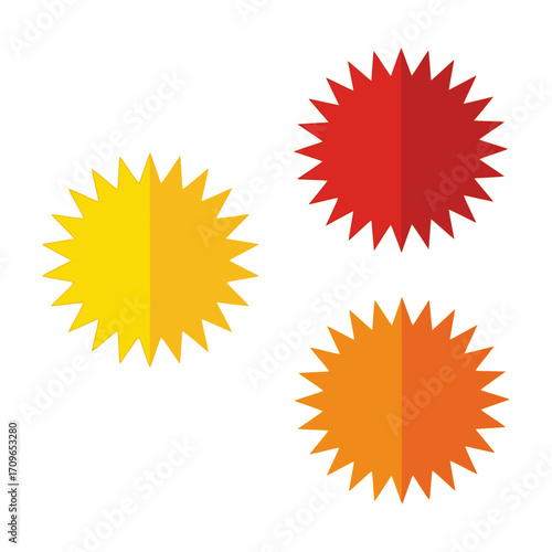 Geometric Starburst Designs: A trio of vibrant, symmetrical starbursts radiate energy, offering versatile graphical elements for diverse visual projects.