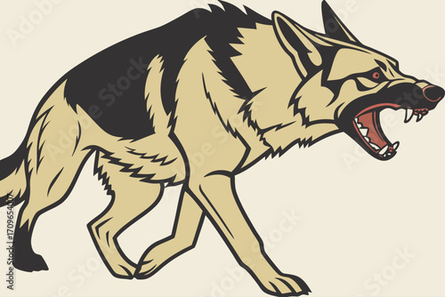 German Shepherd dog in attack aggressive pose