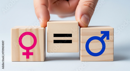 Gender Equality Concept with Male and Female Symbol on Wooden Blocks