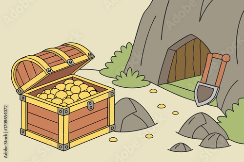 Gold nuggets and rocks cartoon set, gemstone piles and mine treasure elements