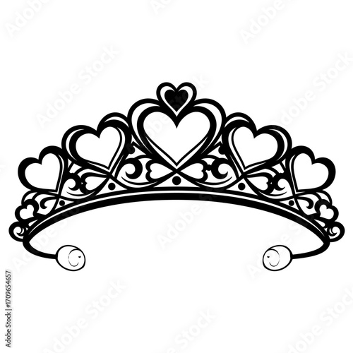 Elegant heart-shaped tiara outline for royalty and romance designs