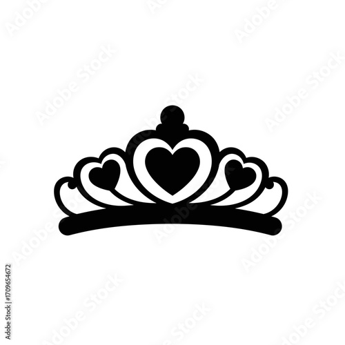 Elegant black and white crown with heart accents symbolizing royalty love and beauty