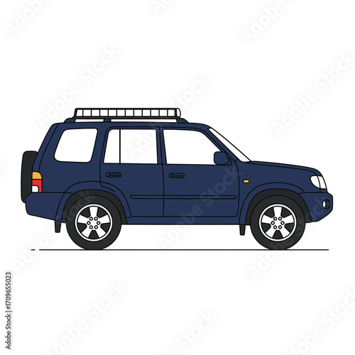 Dark blue suv with roof rack side view outdoor vehicle transportation adventure ready