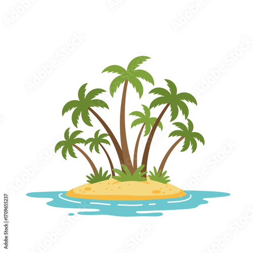 Tropical paradise island with palm trees surrounded by blue ocean water serene beach escape