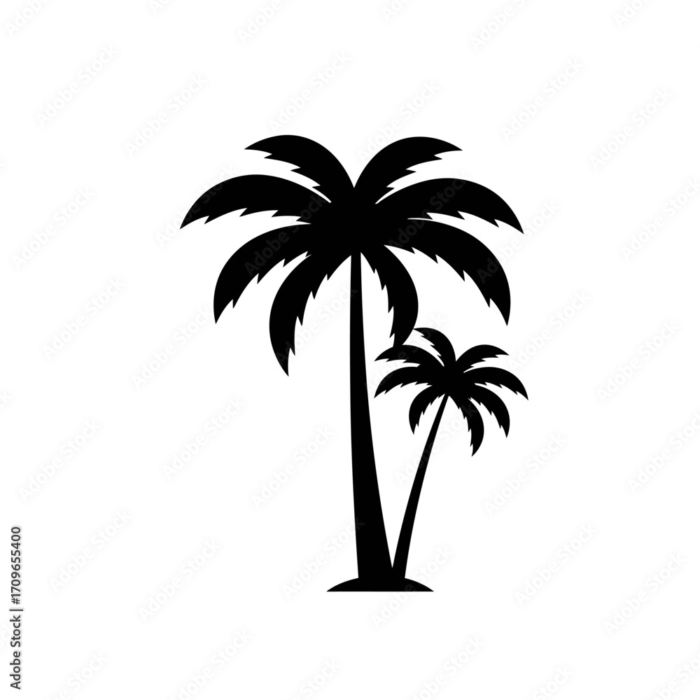 Fototapeta premium Silhouette of two palm trees ready for tropical beach scenes and summer designs
