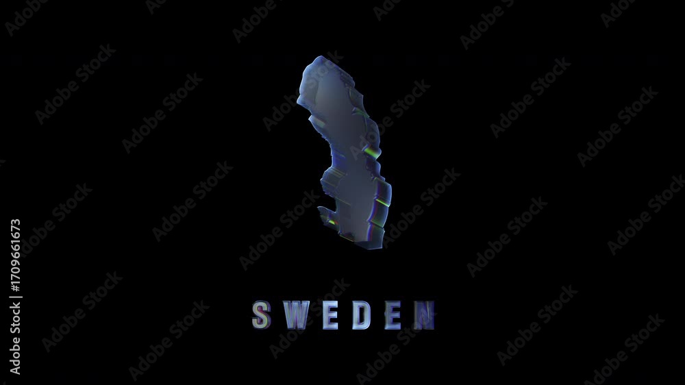 Rotating 3d map of sweden with text animation