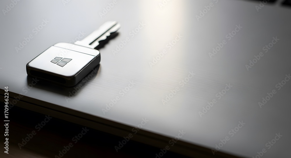 Fototapeta premium Unlock the digital world with a modern key symbolizing access and innovation on a sleek surface