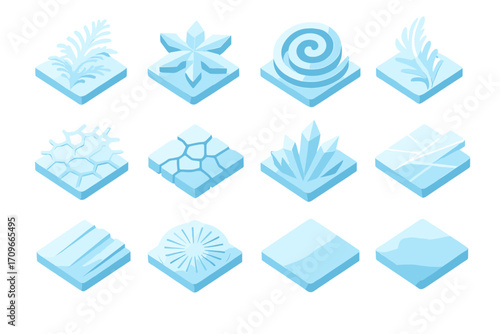 Weather icons set in flat style. featuring snowflake, wind, rain, storm, ice, frost, and temperature symbols
