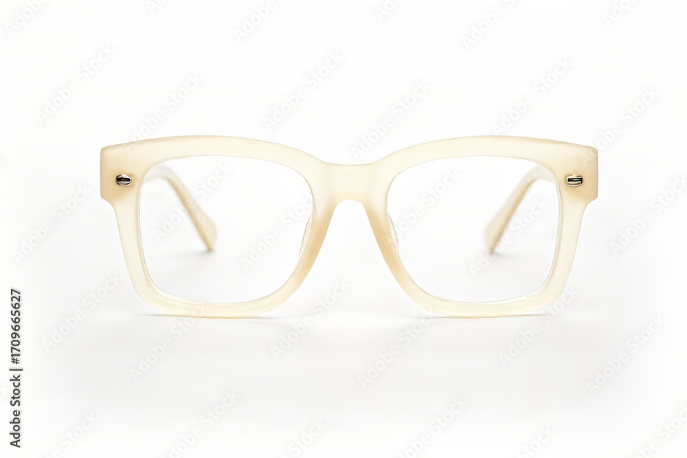 Fototapeta premium Beige Square Eyeglasses on White Background