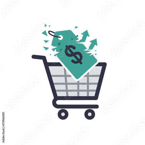 An impactful graphic illustrates a shopping cart with a breaking price tag, symbolizing rising costs, inflation, and economic challenges for consumers.