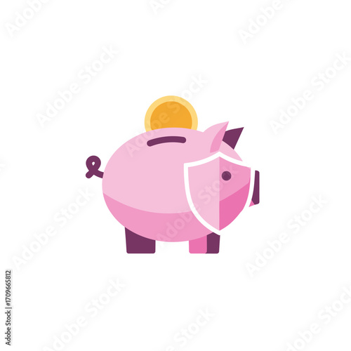 An illustrative pink piggy bank, featuring a golden coin and a protective shield, embodies the essential concepts of secure savings and financial growth.