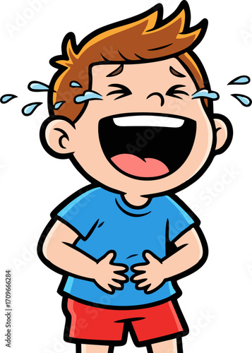 Cartoon Boy Laughs Tears Streaming Joyful Expression