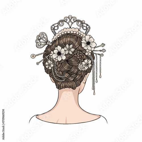 Vector Illustration of Beautiful Hairdo Seen from Behind for Advertising and Promotion