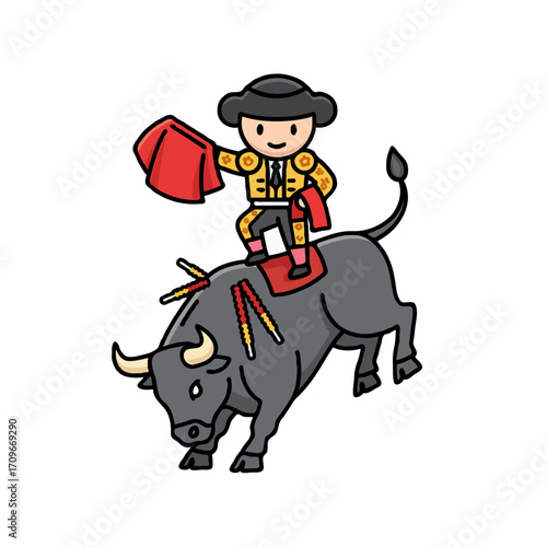Matador Facing a Bull Vector Illustration