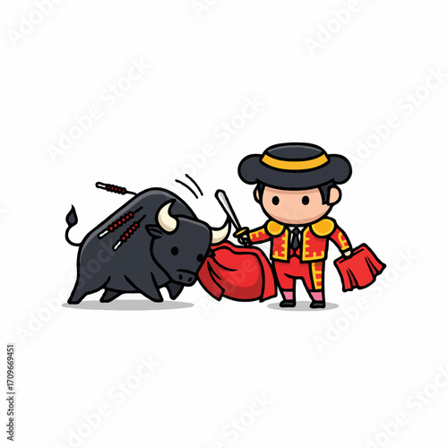 Matador Facing a Bull Vector Illustration