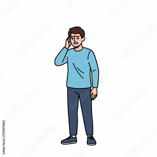 Man with Headache Holding Head in Pain Expression