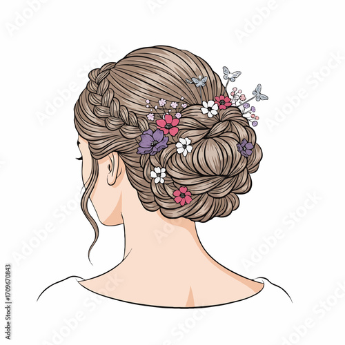 Vector Illustration of Beautiful Hairdo Seen from Behind for Advertising and Promotion