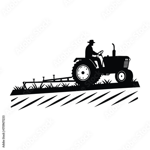 Red farm tractor on an isolated white background for agricultural transportation