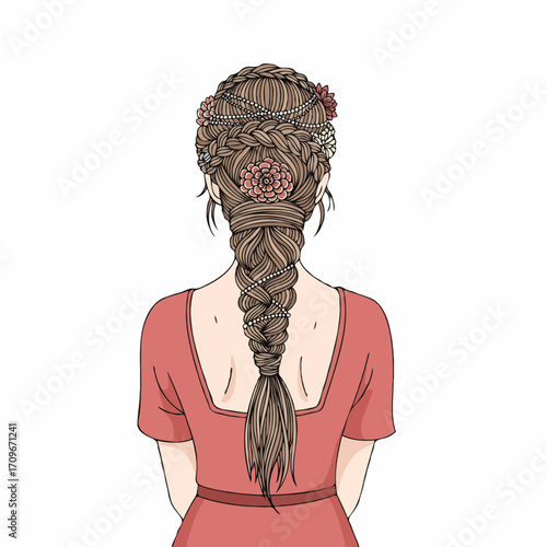 Vector Illustration of Beautiful Hairdo Seen from Behind for Advertising and Promotion
