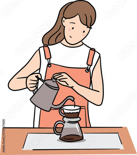 a colorful female barista is making coffee