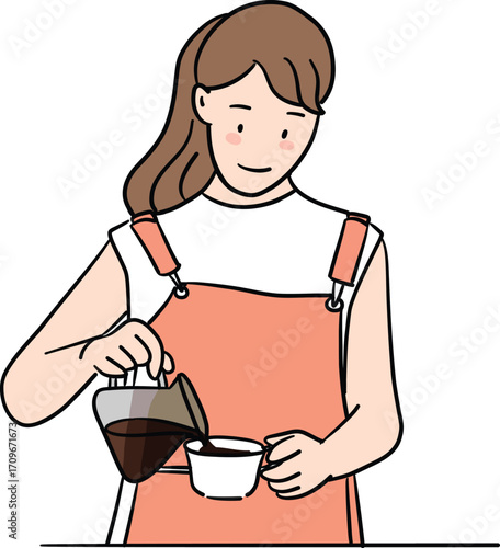 a colorful female barista is pouring coffee