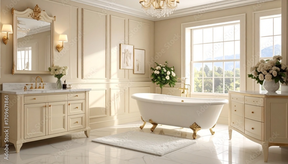 Fototapeta premium modern bathroom with white bathtub