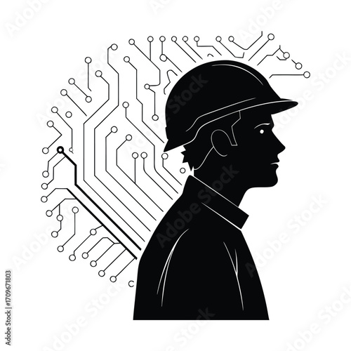 An artful silhouette illustration of a man and a lady with a hat, showing their profiles in black design