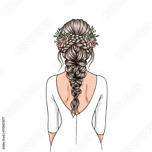 Vector Illustration of Beautiful Hairdo Seen from Behind for Advertising and Promotion