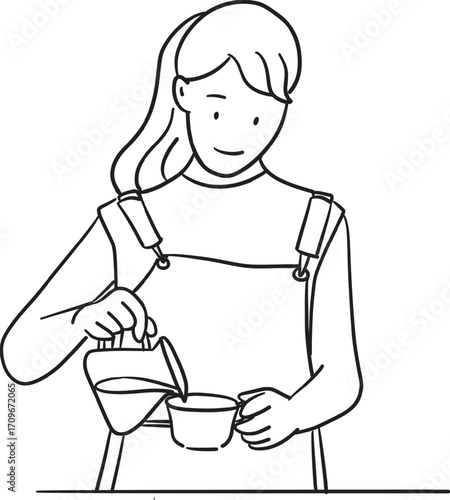 a colorful female barista is pouring coffee