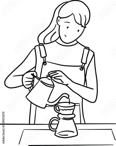 a colorful female barista is making coffee