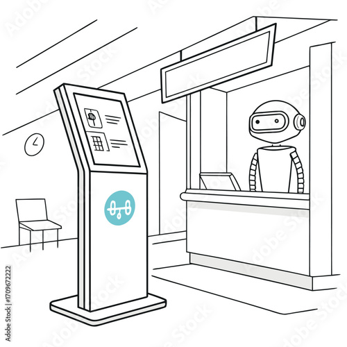  AI Robot Assistant at Hospital Reception Desk Illustration