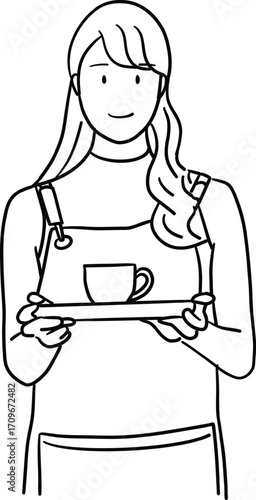 A female barista holding a cup of coffee