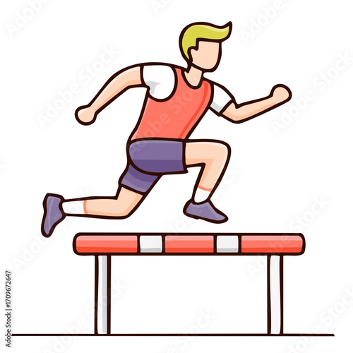 Vector line icon of a person jumping over a hurdle
