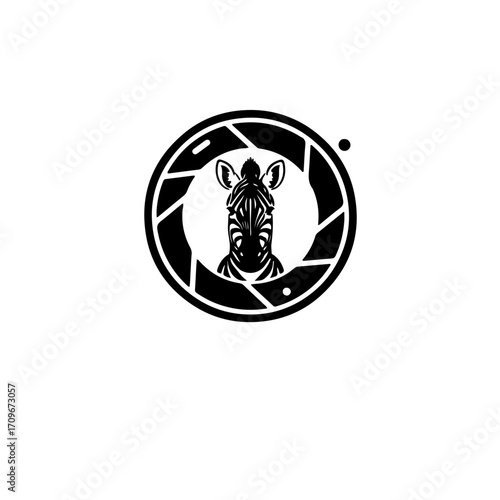 An innovative icon featuring a zebra's head contained within the circular shape of a camera lens. This design is a powerful symbol for the role of photography, documentation