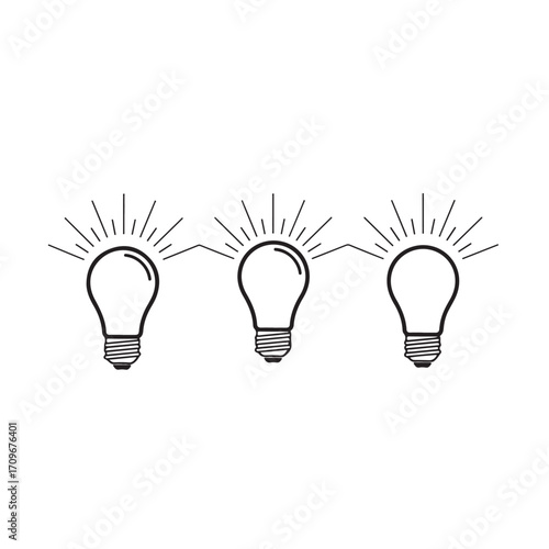 multicolor light bulb idea collection, creative lamp vector illustration on transparent background