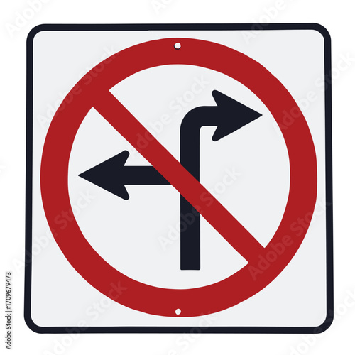 no right turn and straight ahead, road sign