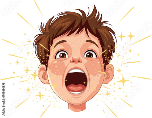 Child's Wide-Open Mouth with Sparkling Effect