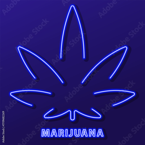 marijuana neon sign, modern glowing banner design, colorful modern design trends. Vector illustration.
