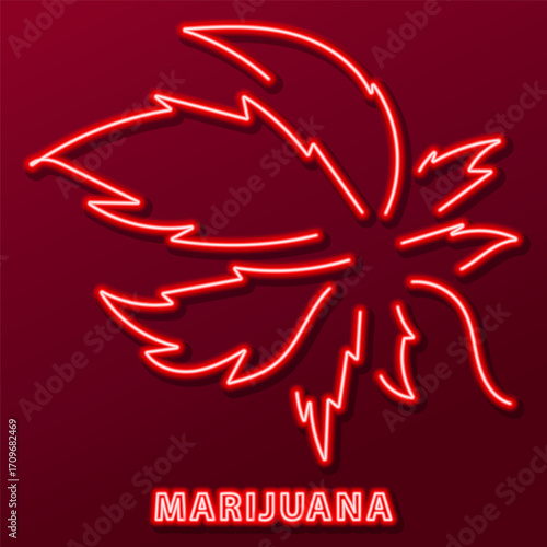 marijuana neon sign, modern glowing banner design, colorful modern design trends. Vector illustration.