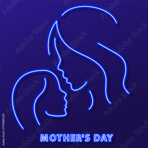 mother's day neon sign, modern glowing banner design, colorful modern design trends. Vector illustration.