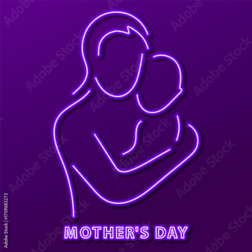 mother's day neon sign, modern glowing banner design, colorful modern design trends. Vector illustration.