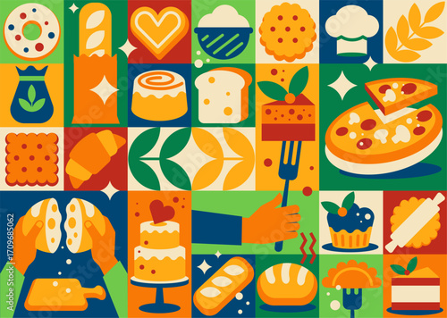 Seamless Geometric Mosaic Bakery Pattern Banner