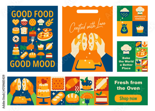 Geometric Mosaic Bakery Posters, Banners and Package Design