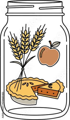 Festive thanksgiving jar with apple pie wheat and autumn harvest elements