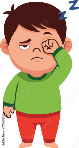 Sleepy Child with Closed Eyes and Tired Expression