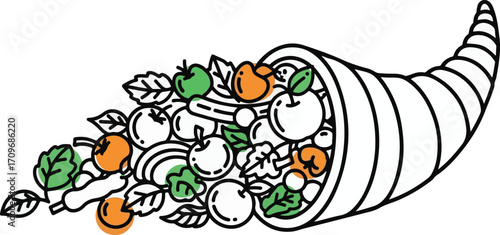 Cornucopia overflowing with fruits vegetables and fall harvest bounty symbol of abundance